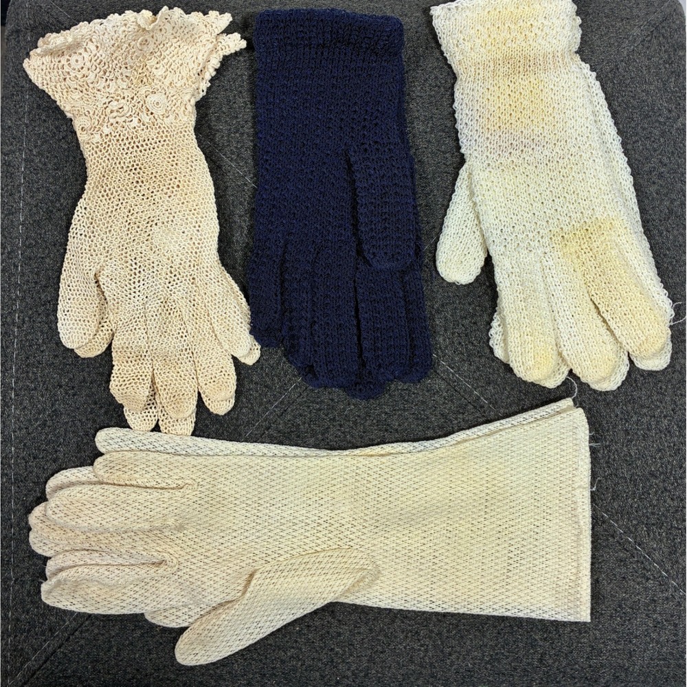 4 Pairs Vintage 1940s 1950s Women's Gloves Crochet Knit Lace Long Evening Dress